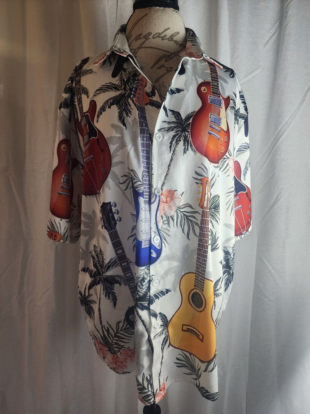 Unbranded Multi Guitar Print Button-Up Shirt XXL